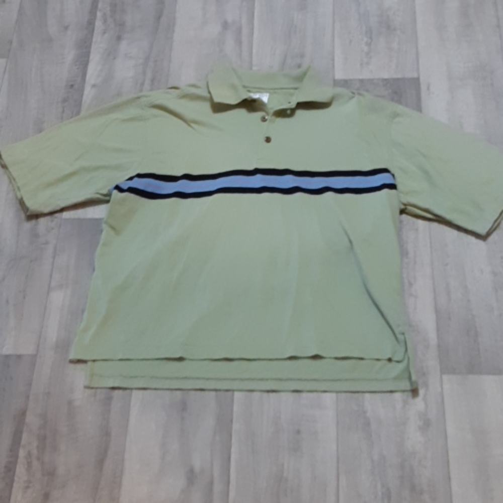 SNAKE EYES Mens Collared shirt Size Large Green Blue Stripe Short Sleeve b37